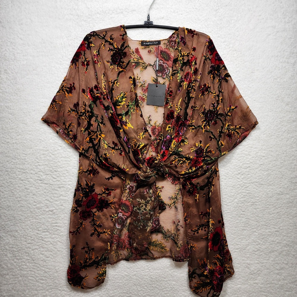 Do Everything in Love Floral Burnout Velvet Kimono Wrap Brown OS NWT